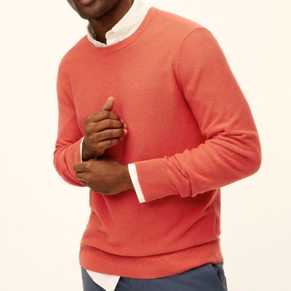 J. CREW Cotton Crewneck Sweater in Garter Stitch Heather Poppy NWT
